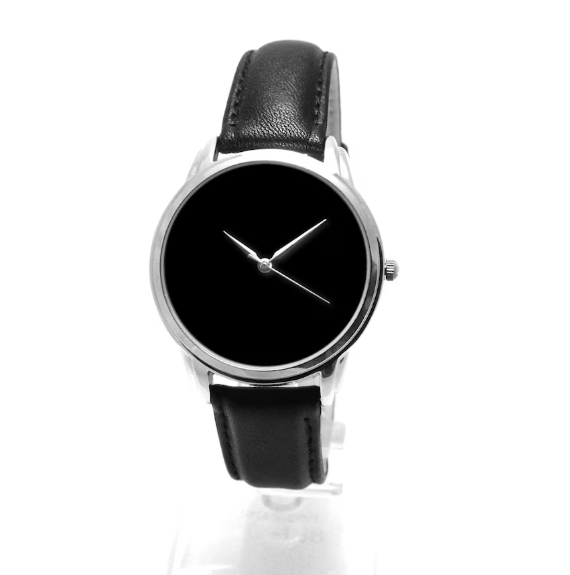 Black Hole minimalist void no indication dial quartz watches just black dial black leather band | Men gift watches for friend