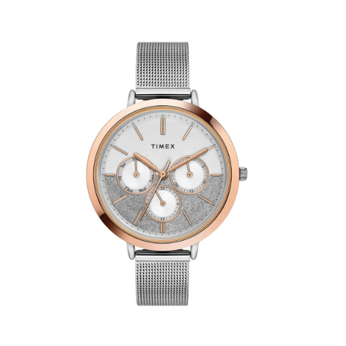 Timex Fashion Women's Silver Dial Round Case Multifunction Function Watch