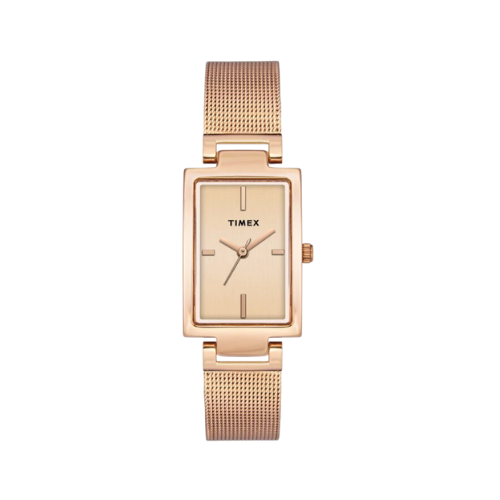 Timex Fashion Women's Rose Gold Dial Rectangle Case 3 Hands Function Watch