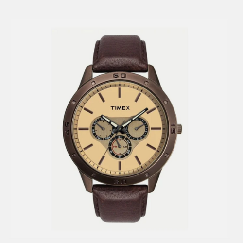 Timex Fashion Men's Quartz Analog Brown Dial Round Case Multifunction Function Watch