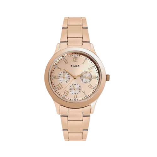 Timex Fashion Women's Rose Gold Dial Round Case Multifunction Function Watch