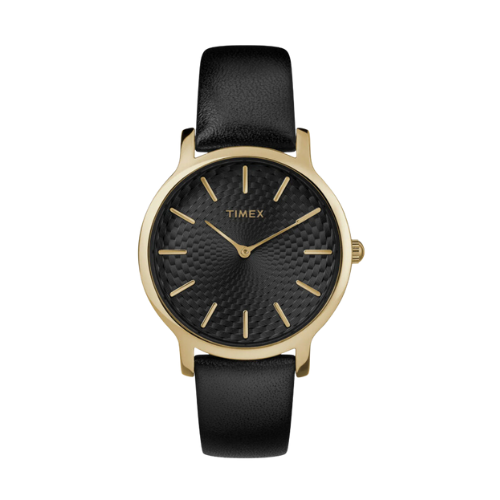 Timex Women Black Round Brass Dial Analog Watch