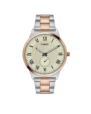 Timex Men Beige Round Analog Brass Dial Watch