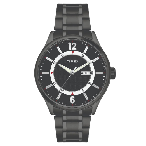 Timex Fashion Men's Black Dial Round Case Day Date Function Watch