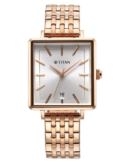 Titan Minimalists Quartz Analog with Date Silver Dial