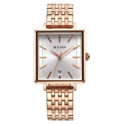 Titan Minimalists Quartz Analog with Date Silver Dial
