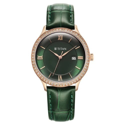 Titan Bright Leathers Green Dial Analog