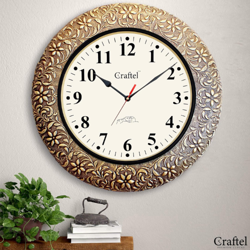 CRAFTEL Brass Embossed Analog Wall Clock