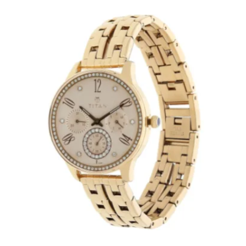 Titan Purple Rose Gold Dial Quartz Multifunction Stainless Steel Strap Watch for Women 2 titan-purple-rose-gold-dial-quartz