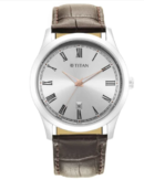 Titan Trendsetters Silver White Dial Analog Leather Strap watch for Men