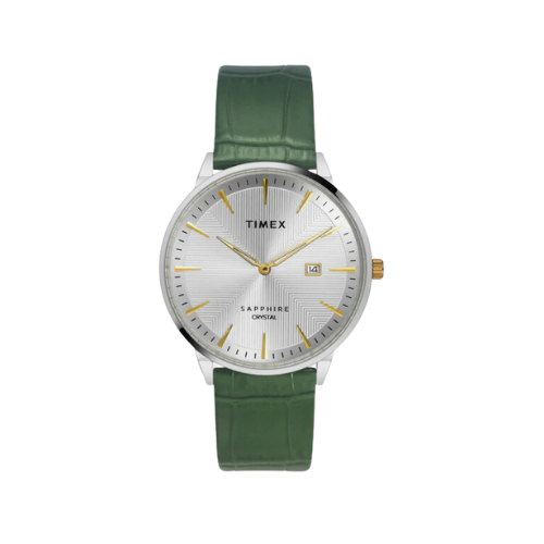 Timex Fashion Men's Silver Dial Round Case 2 Hands+Date Function Watch