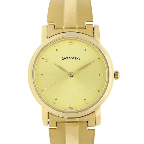 Sonata Quartz Analog Champagne Dial