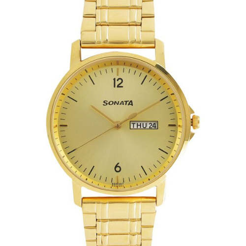 Sonata Quartz Analog with Day and Date Champagne Dial