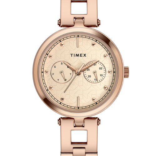 Timex Fashion Women's Rose Gold Dial Round Case Day Date Function Watch