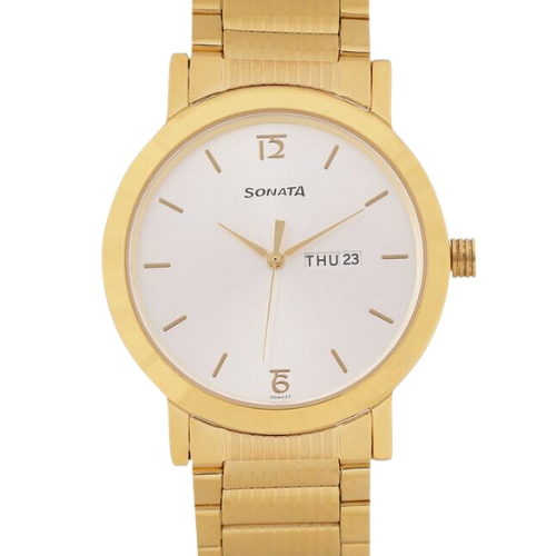 Sonata Quartz Analog with Day and Date White Dial