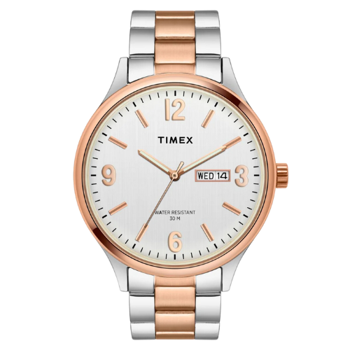 Timex Men Analog Silver Round Brass Dial Watch