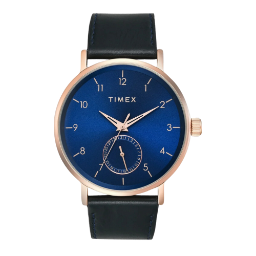 Timex Men Analog Blue Round Brass Dial Watch