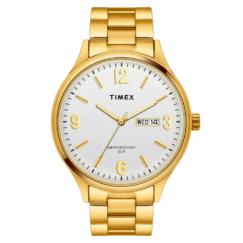 Timex Men Analog Silver Round Brass Dial Watch