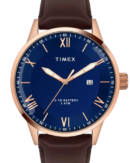 Timex Men Analog Blue Round Brass Dial Watch