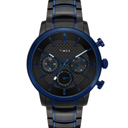 Timex E Class Men's Black Dial Round Case Multifunction Function Watch