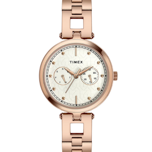 Timex Fashion Women's White Dial Round Case Day Date Function Watch