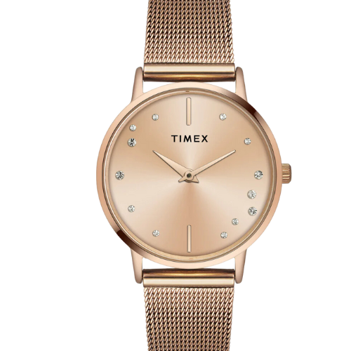 Timex Fashion Women's Rose Gold Dial Round Case 2 Hands Function Watch
