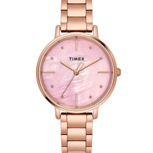 Timex Women Pink Round Analog Brass Dial Watch