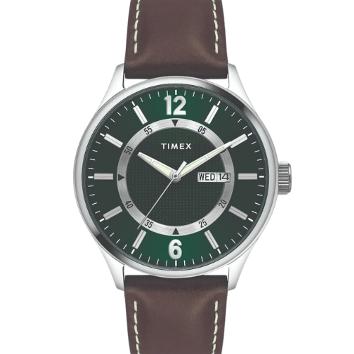 Timex Fashion Men's Green Dial Round Case Day Date Function Watch