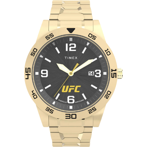Timex Men Black Round Brass Dial Analog Watch