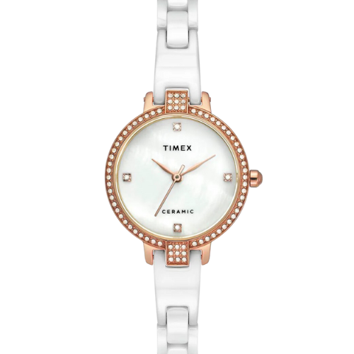 Timex Fashion Women's Mother Of Pearl Dial Round Case 3 Hands Function Watch