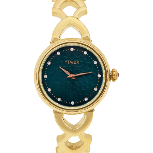 Timex Fria Women's Green Dial Round Case 2 Hands Function Watch