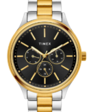 Timex Men Multifunction Black Round Brass Dial Watch