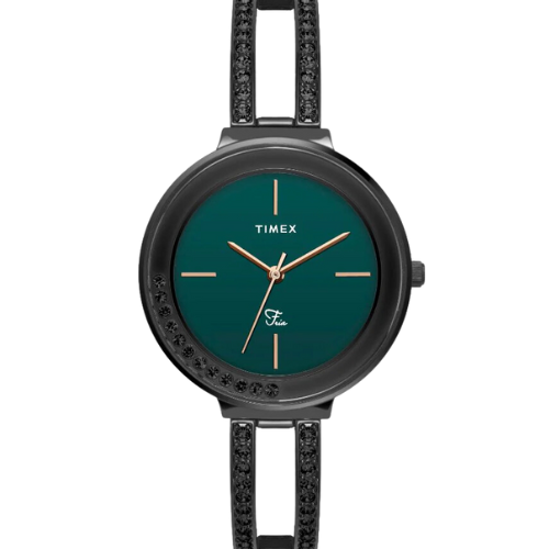 Timex Fria Women's Green Dial Round Case 3 Hands Function Watch