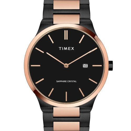 Timex Men Analog Black Round Stainless Steel Dial Watch