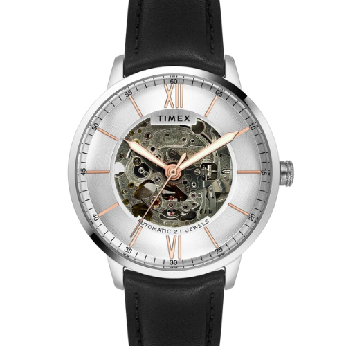 Timex Men Automatic Silver Round Stainless Steel Dial Watch