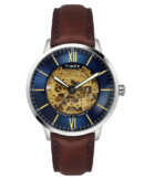 Timex Men Automatic Blue Round Stainless Steel Dial Watch