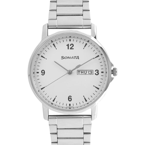 Sonata Quartz Analog with Day and Date White Dial