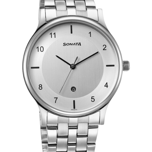 Sonata Quartz Analog with Date Silver Dial Watch for Men