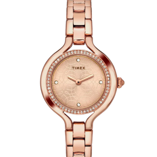 Timex Fria Women's Rose Gold Dial Round Case 2 Hands Function Watch