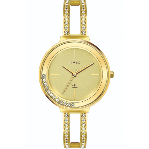 Timex Fria Women's Champagne Dial Round Case 3 Hands Function Watch
