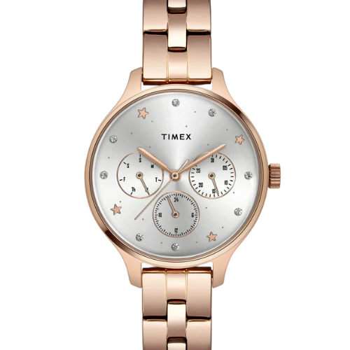 Timex Fashion Women's Silver Dial Round Case Multifunction Function Watch