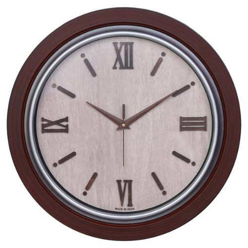 Round Wooden Case Analog Roman Numbers Wall Clock