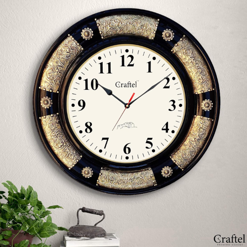 CRAFTEL Brass Fitted Black Polished Wall Clock