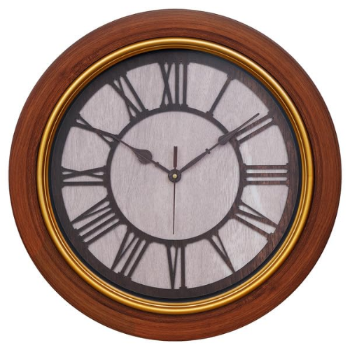 Round Brown Wooden Analog Roman Numbers Wall Clock