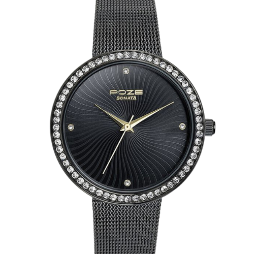 Sonata Poze Quartz Analog Black Dial