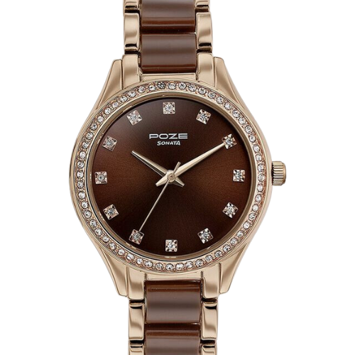Sonata Poze Quartz Analog Brown Dial