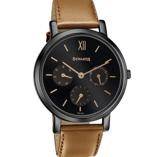 Sonata Multifunctions Blue Dial Women Watch With Leather Strap