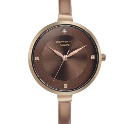 Sonata Poze Quartz Analog Brown Dial Metal Strap Watch for Women