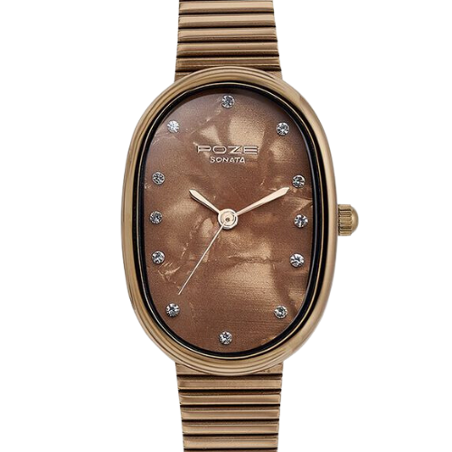 Sonata Poze Quartz Analog Brown Dial Metal Strap Watch for Women