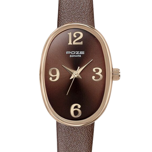 Sonata Poze Quartz Analog Brown Dial Leather Strap Watch for Women